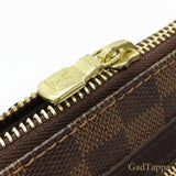Louis Vuitton-axelväska Pochette Bosfore i Damier-canvas, Damier Ebene, guldfärgade detaljer, brun, N51111 MI2058