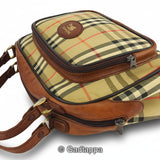 Vintage Burberry Handbag with Check and Horse Mark Design in Beige, Brown, and Gold Women's.