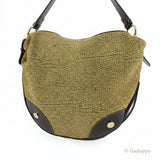 Vintage Borbonese Handbag Partridge Eye Pattern Beige Brown Gold Women's