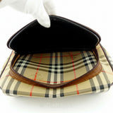 Vintage Burberry Handbag with Check and Horse Mark Design in Beige, Brown, and Gold Women's.