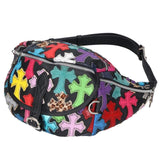 Chrome Hearts, Black/Multi, #1 SNAT PACK MULTI Cross Patch Leather Waist Bag / Body Bag, Leather, Black/Multi