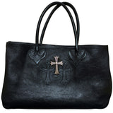 Chrome Hearts, Black, BLACK LINED TOTE BAG W/LG CROSS, Cowhide Leather/Sterling Silver/Nylon, Black