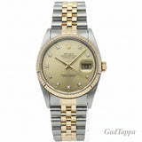 Rolex Datejust Men's Watch 10P Diamond 16233G(L) K18YG/SS Champagne Color - Vintage