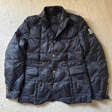 Moncler Quilted Blazer-Style Jacket – Dark Blue – Size 1 – Gold Buttons, Front Pockets & Adjustable Drawstring Waist