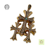 Chrome Hearts, Gold, 6.2cm x 3.8cm, Chrome Hearts Jewelry Triple CH Cross Pave Diamond, 22K Gold, 6.2cm x 3.8cm, Gold