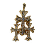 Chrome Hearts, Gold, 6.2cm x 3.8cm, Chrome Hearts Jewelry Triple CH Cross Pave Diamond, 22K Gold, 6.2cm x 3.8cm, Gold