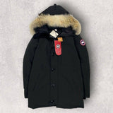 Canada Goose Jasper 3438JM, Black, Size L, Down Jacket with Fur Trim, Polyester Wool, Size L, Black