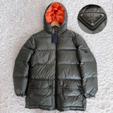 Prada, Khaki, Size L, 2-Way Hooded Down Coat, L, Khaki