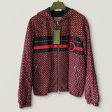 Gucci All-Over Web Print, Navy/Red/Beige/Green, Size 50, Hooded Jacket, Nylon/Polyester, Size 50, Navy/Red/Beige/Green