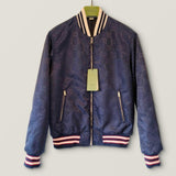 Gucci GG Pattern, Navy, Size 46, Reversible Bomber Jacket, Nylon Cotton, Size 46, Navy