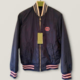 Gucci GG Pattern, Navy, Size 46, Reversible Bomber Jacket, Nylon Cotton, Size 46, Navy