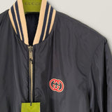 Gucci GG Pattern, Navy, Size 46, Reversible Bomber Jacket, Nylon Cotton, Size 46, Navy