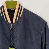 Gucci GG Pattern, Navy, Size 46, Reversible Bomber Jacket, Nylon Cotton, Size 46, Navy