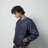 Gucci GG Pattern, Navy, Size 46, Reversible Bomber Jacket, Nylon Cotton, Size 46, Navy
