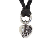 Chrome Hearts, 94cm, Chrome Hearts Jewelry Heart Leather Braid Necklace Pendant, Sterling Silver 925 / Leather, 15.4mm x 19.7mm