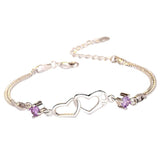 CHROME CRANE, Purple, Women's Chain Heart Stone Jewelry Bracelet WB110, 02. Purple