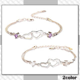 CHROME CRANE, Purple, Women's Chain Heart Stone Jewelry Bracelet WB110, 02. Purple