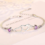 CHROME CRANE, Purple, Women's Chain Heart Stone Jewelry Bracelet WB110, 02. Purple