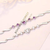 CHROME CRANE, White, Women's Chain Heart Stone Jewelry Bracelet WB111, 01. White