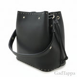 LOUIS VUITTON Lockmet Bucket Drawstring Bag Studs Leather Noir Black Gold Hardware M43878 - Vintage