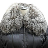 Prada, Dark Gray, Size 40, Women's Fox Fur and Leather Trimmed Logo Belt Down Jacket, Polyamide, 40, Dark Gray