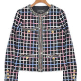 Chanel, Black/Blue/Pink, Size 34 (XS), Women's Vintage Patterned Jacket, Cotton/Nylon/Polyester/Rayon/Metallic Fiber, 34, Black/Blue/Pink