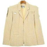 Chanel, Ivory/Gold, Women's Checkered Jacket, Wool/Nylon/Silk/Rayon/Mohair/Polyester, Ivory/Gold