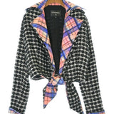 Chanel, Black/White, Women's Collarless Jacket, Cotton/Nylon/Rayon/Polyester, Black/White