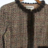 Chanel, White/Pink, Women's Collarless Tweed Jacket, Wool/Nylon/Acrylic, White/Pink