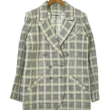 Chanel, White/Black/Silver, Women's Checkered Jacket, Cotton/Polyester/Acrylic/Nylon, White/Black/Silver