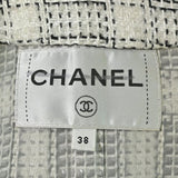 Chanel, White/Black/Silver, Women's Checkered Jacket, Cotton/Polyester/Acrylic/Nylon, White/Black/Silver