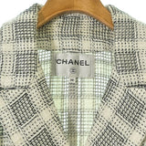 Chanel, White/Black/Silver, Women's Checkered Jacket, Cotton/Polyester/Acrylic/Nylon, White/Black/Silver