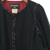 Chanel, Black, Women's Collarless Jacket, Wool/Rayon/Acrylic/Polyester/Nylon/Polyurethane, Black