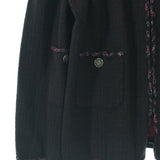 Chanel, Black, Women's Collarless Jacket, Wool/Rayon/Acrylic/Polyester/Nylon/Polyurethane, Black