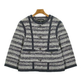 Chanel, Navy/White/Red, Women's Collarless Jacket, Cotton/Nylon/Polyurethane/Rayon/Acetate/Wool/Acrylic, Navy/White/Red