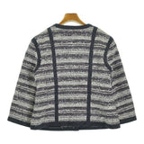 Chanel, Navy/White/Red, Women's Collarless Jacket, Cotton/Nylon/Polyurethane/Rayon/Acetate/Wool/Acrylic, Navy/White/Red