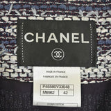 Chanel, Navy/White/Red, Women's Collarless Jacket, Cotton/Nylon/Polyurethane/Rayon/Acetate/Wool/Acrylic, Navy/White/Red