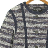 Chanel, Navy/White/Red, Women's Collarless Jacket, Cotton/Nylon/Polyurethane/Rayon/Acetate/Wool/Acrylic, Navy/White/Red