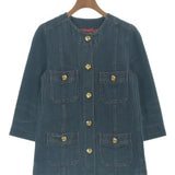 Gucci, Indigo, Women's Collarless Jacket, Cotton Denim, Indigo