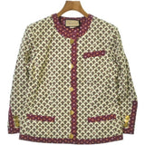 Gucci, Ivory x Reddish-Purple x Khaki, Women's Collarless Jacket, Cotton, Ivory x Reddish-Purple x Khaki