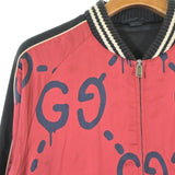 Gucci, Red x Navy x Black, Men's Blouson, Rayon Silk Blend, Red x Navy x Black