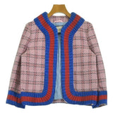 Gucci, Pink x Red x Navy, Women's Collarless Jacket, Rayon Nylon Blend, Pink x Red x Navy