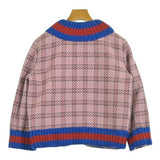 Gucci, Pink x Red x Navy, Women's Collarless Jacket, Rayon Nylon Blend, Pink x Red x Navy
