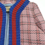 Gucci, Pink x Red x Navy, Women's Collarless Jacket, Rayon Nylon Blend, Pink x Red x Navy