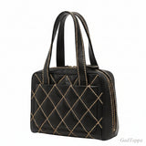 Chanel Coco Mark Wild Stitch Handbag, Black Leather, Women's, CHANEL [Pre-owned]