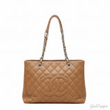 Chanel Matelassé Coco Mark GST Chain Tote Bag Shoulder Bag Beige Caviar Leather Women's - Pre-owned