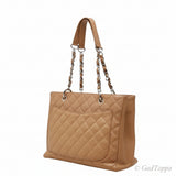 Chanel Matelassé Coco Mark GST Chain Tote Bag Shoulder Bag Beige Caviar Leather Women's - Pre-owned