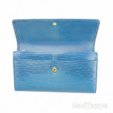 Louis Vuitton Epi Leather Long Wallet / Pochette Porte Monnaie Credit Toledo Blue Women's Pre-owned