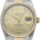 Rolex Datejust 16233G armbåndsur for menn med champagnefarget urskive og 10 diamanter