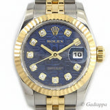 Vintage Rolex Datejust 179173G Blue Dial 10P Diamond Two-Tone Ladies Watch